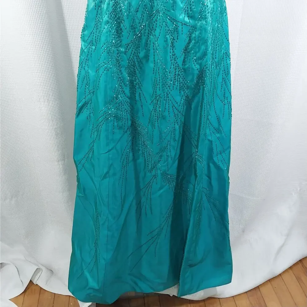 LEGENDS! TURQUOISE BLUE/GREEN IRIDESCENT MAGNIFICENTLY BEADED GOWN, DRESS! SZ 16 - Picture 4 of 11
